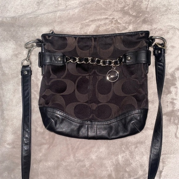 Coach Signature Canvas and Leather Black and Brown Crossbody shoulder Bag - Picture 3 of 10